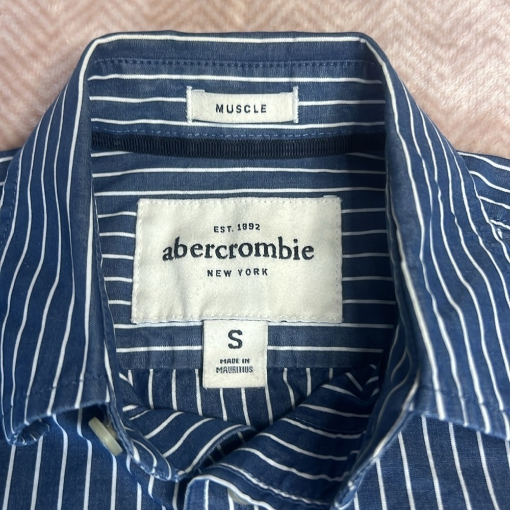 Abercrombie Muscle button Down Blue Striped Embroidered logo sz S - Picture 3 of 7